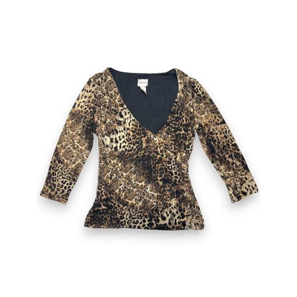 Chicos Leopard & Baroque Print V Neck 3/4 Sleeve Top size medium - Picture 1 of 7